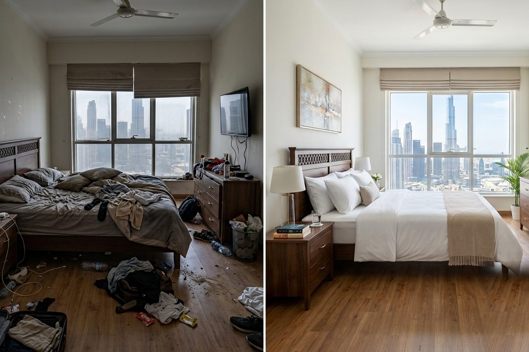 Bedroom before and after a Nacravo residential clean