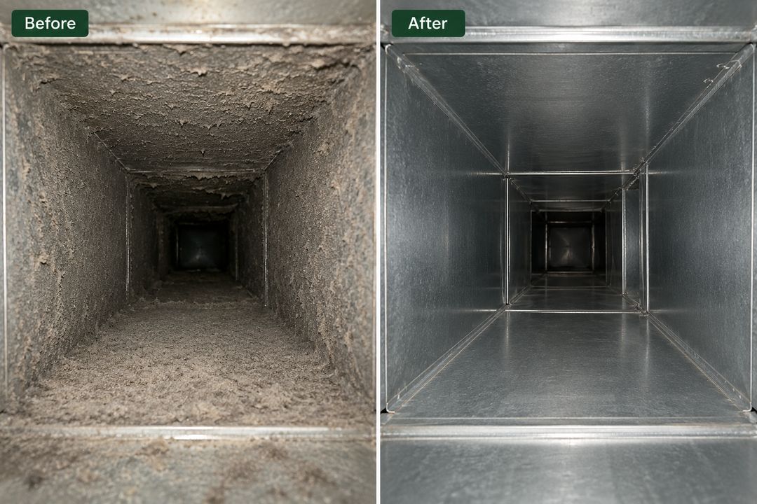 AC duct before and after a Nacravo deep clean