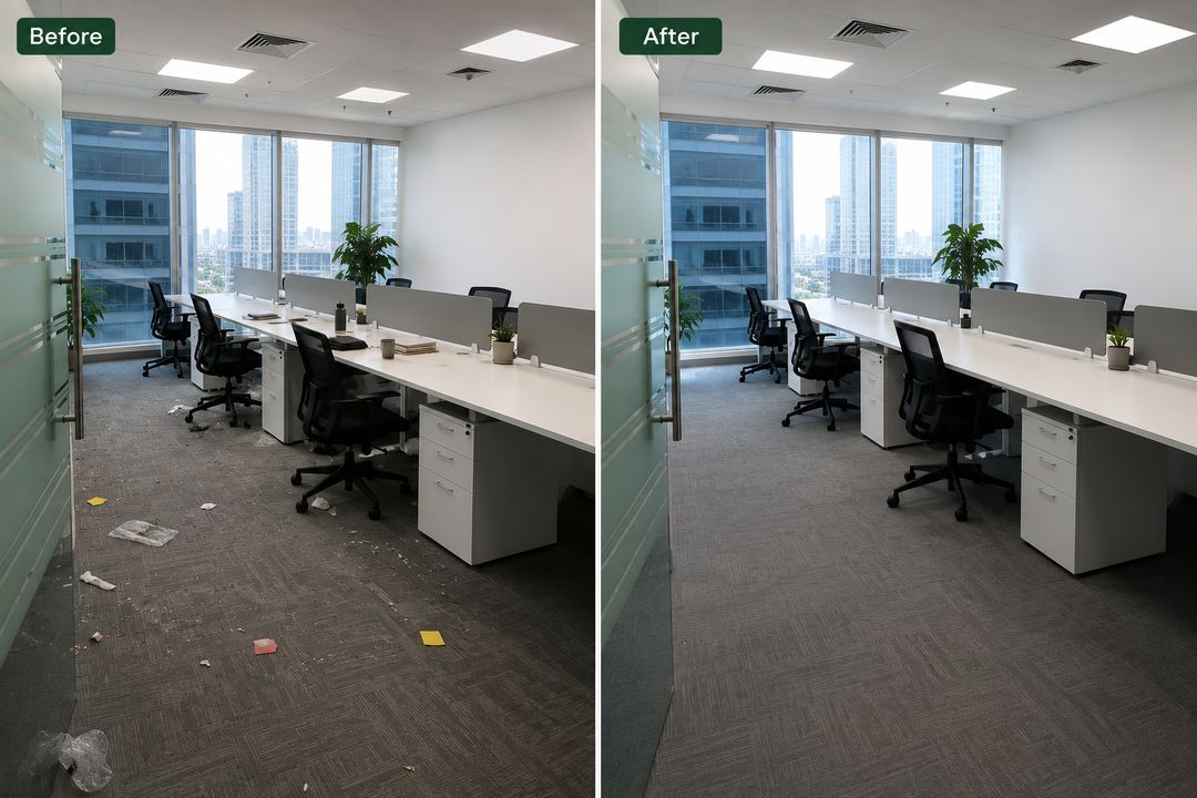 Office before and after a Nacravo turnover clean