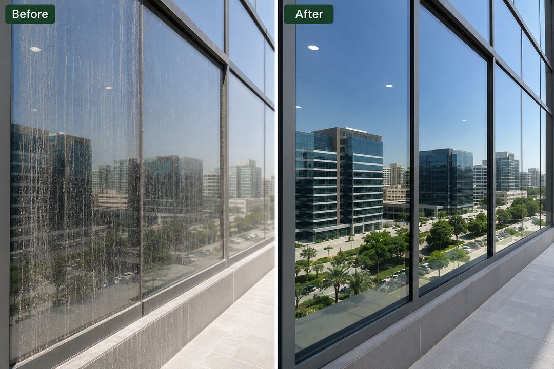 Windows before and after a Nacravo exterior clean